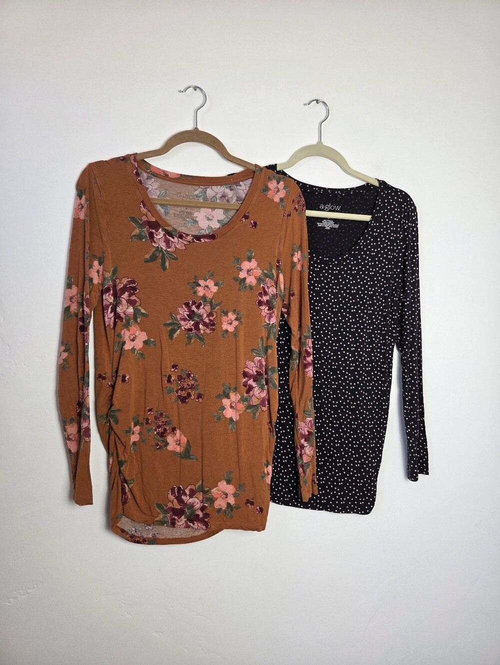 A Glow Maternity Top Bundle Floral Polka Dot Pregnancy Modest Long Sleeve Medium